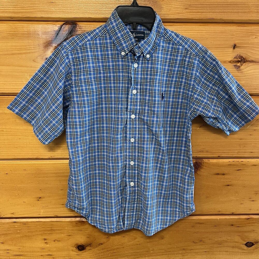 Ralph Lauren Pony Plaid Blue Yellow White Short Sleeve Button Up Shirt S 8/10